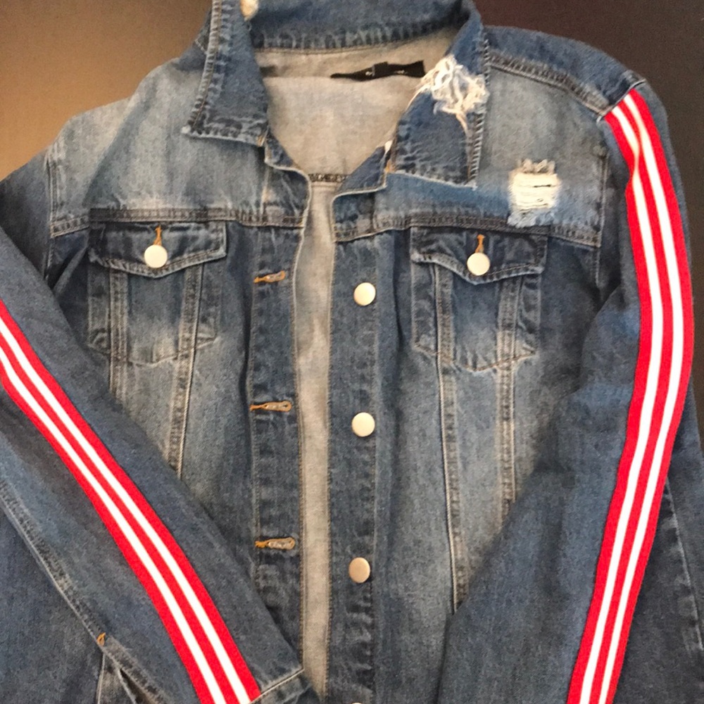 Jean Jacket with size red/white stripped detail